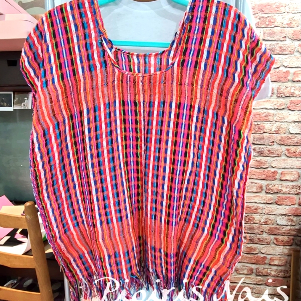 Multi color Hilasa Shirt. Fringe at bottom